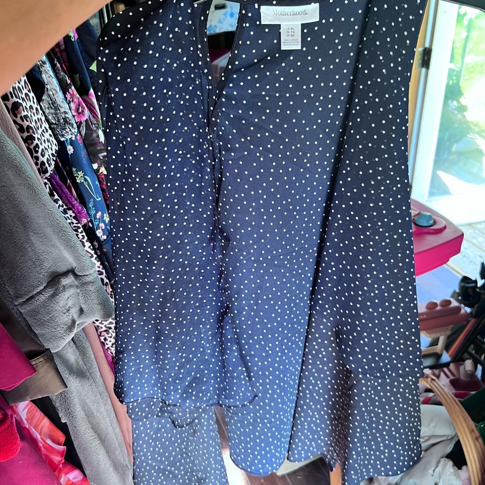 Women's Size XL "Motherhood" Blue and White Polka Dot Blazer SEXY ❤️ ❤️